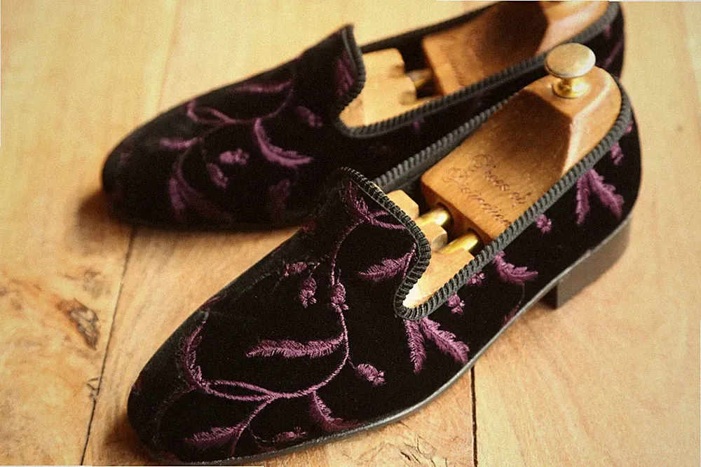 Tricker's Schwarz Lila Samt Blumen Schuhe Halbschuhe Herren UK 7 EU 41 US 8 V...