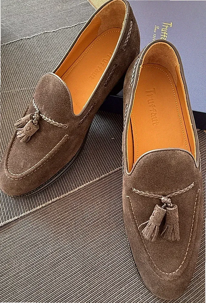 Truffaut Tassle Loafers, dunkelbraun, handgemacht, Herren Gr. 39 (6,5)