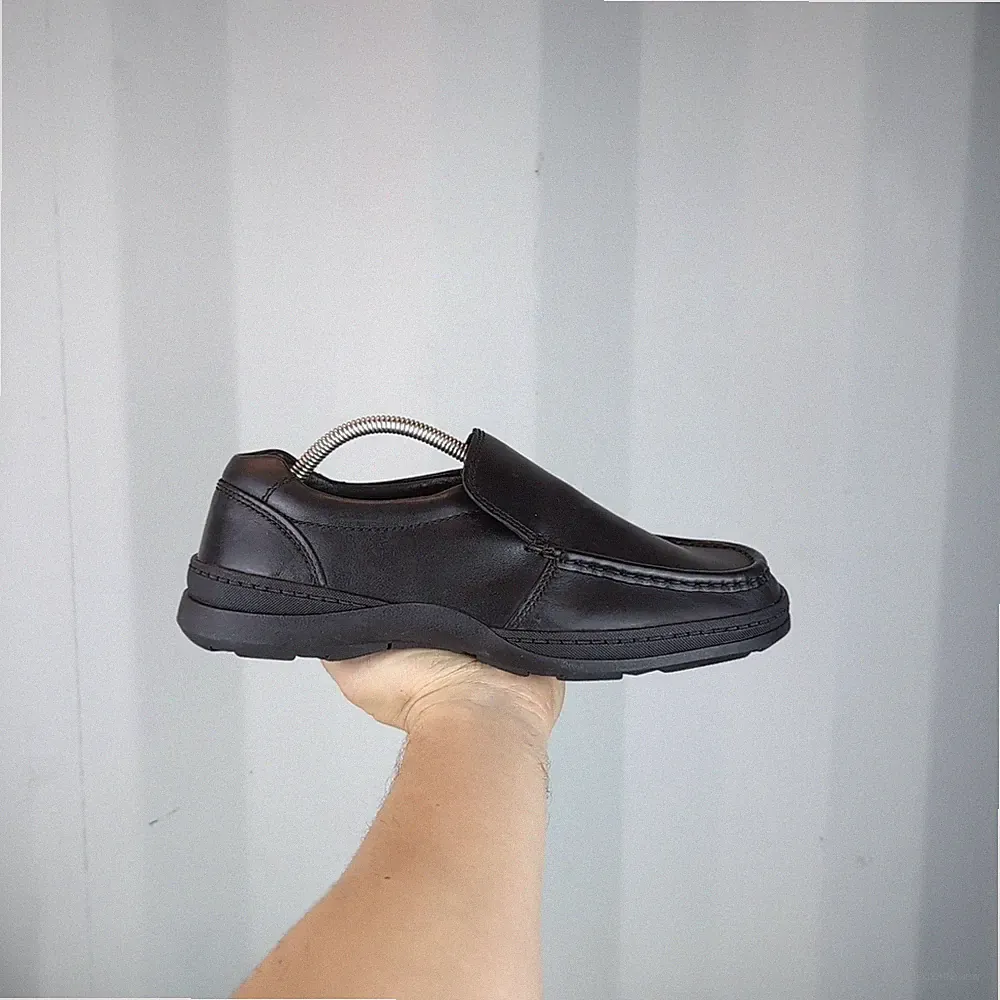 UK 7 - Clarks Line Out Leder schwarz Slipper Smart Loafer 3358 extra weit