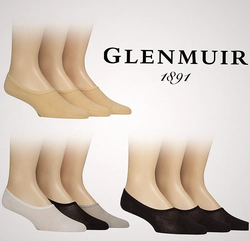 unsichtbare Schuheinlagensocken für Herren - Netz schwarz, beige, 3 Paar Größe 7-11 - Glenmuir
