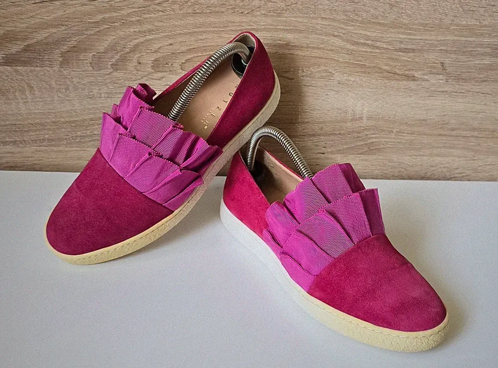 Unützer Leder Loafer Slipper Mokassin Schuhe Pink Rüschen Gr. 5 = 38