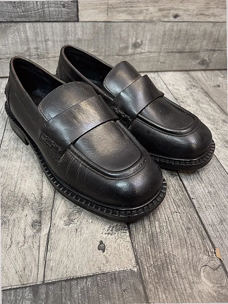 Urban Outfitters Distressed Halbschuhe Schuhe Gr. UK 4 schwarz Leder eckig niedrig