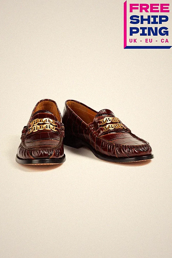 UVP265€ SANDRO Leder Halbschuhe US6 UK3 EU36 Kette Krokoprägung Made in Portugal