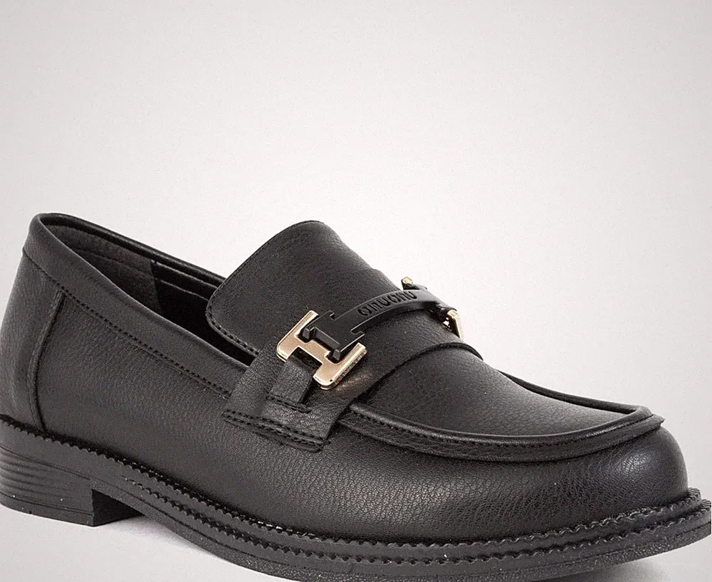Vaani Damen Schwarze Leder Loafer Freizeit VAA6016-25105