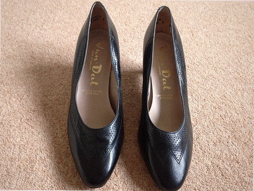 VAN DAL DAMEN SLIPPER LEDER PUMPS SCHWARZ BLOCKABSATZ SCHUHGRÖßE UK5