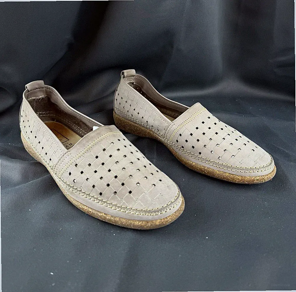 Van der Laan Damen Slipper Loafer Leder Beige perforiert geflochten EU 39