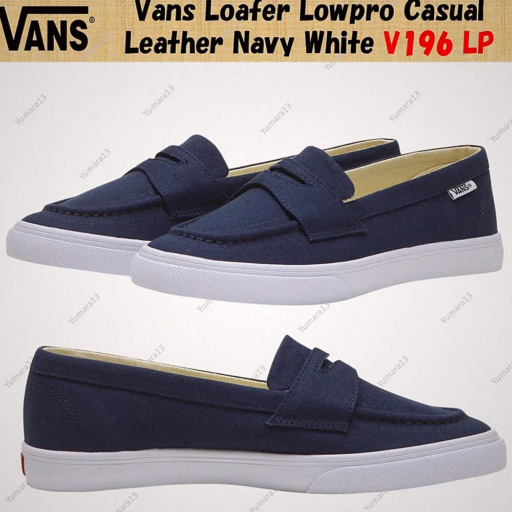 Vans Loafer Lowpro Freizeit Leder Navy Weiß V196 LP Herren Gr.