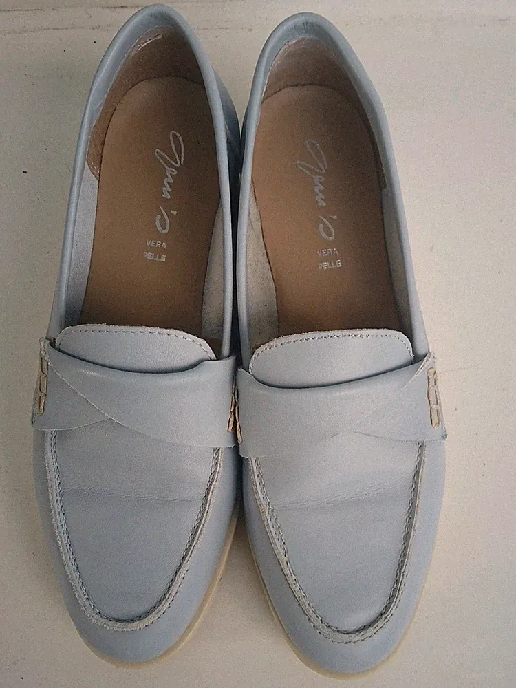 Vera PELLE Damenschuh LOAFER Hellblau Gr.39 Echt Leder gepflegter Zustand