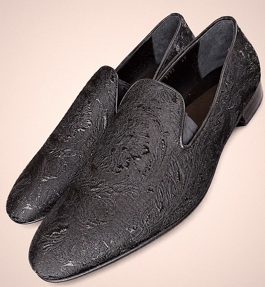Versace Herren Barock Halbschuhe Schwarz Jacquard Slipper Elegant Schuhe Gr.13UK/EU47