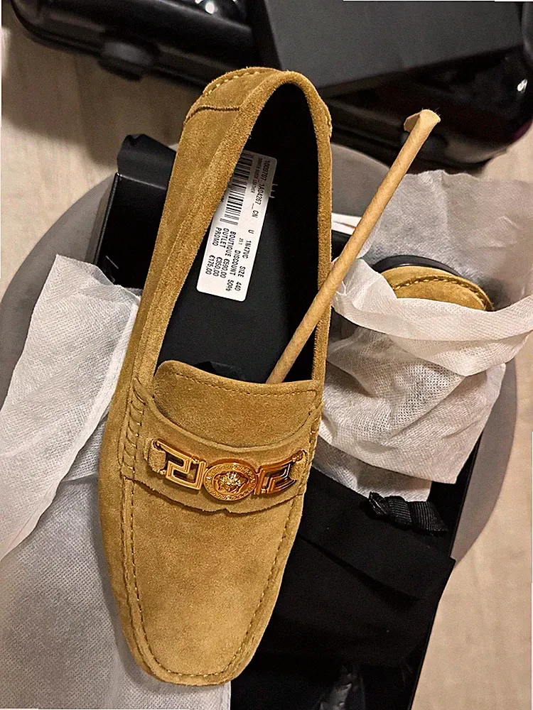Versace Herren Mokassin Slip-On Wildleder Beige EU 44 Medusa-Logo