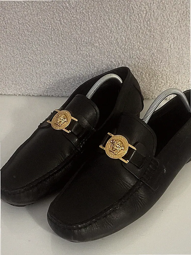 Versace Medusa Loafer Schwarz Leder - Gold Emblem Luxury - Größe 42/ 8.5-9