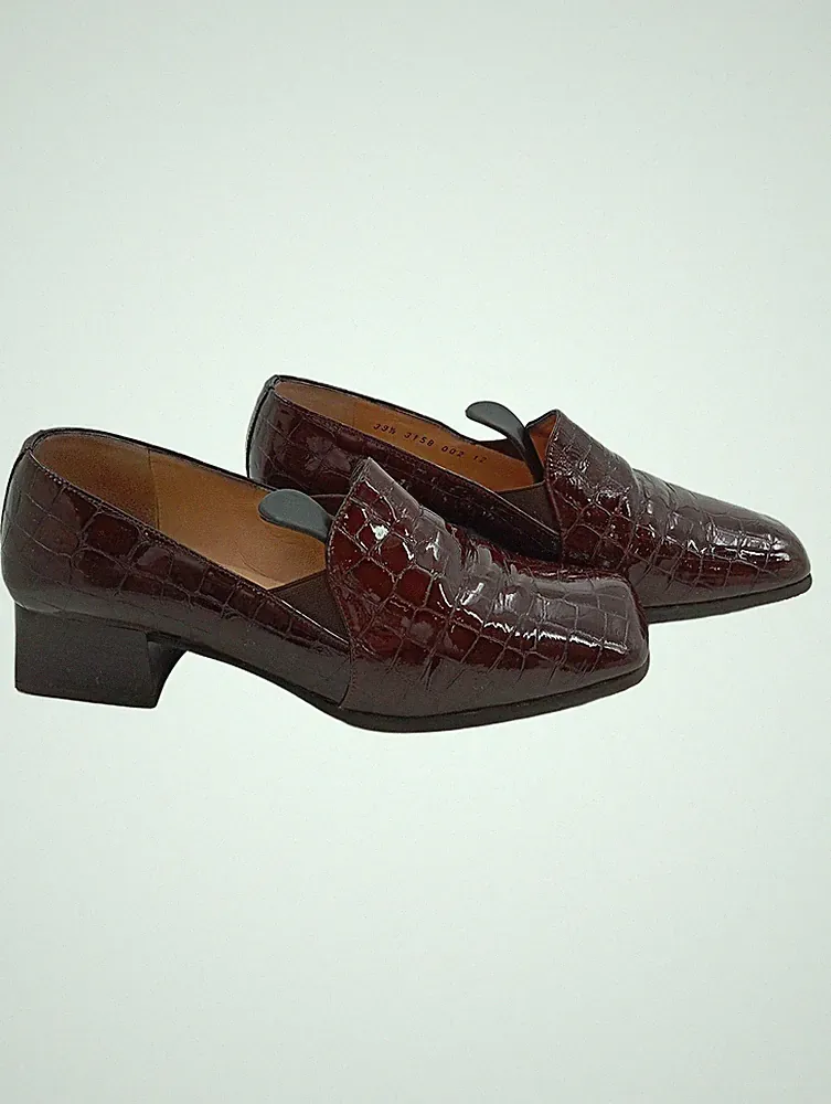 Vibram Loafer Kroko-Optik Braun Lackschuhe Slipper Damen Gr. 39.5