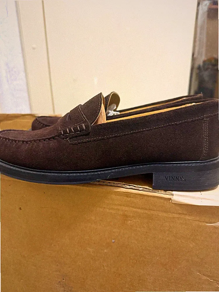VINNY's Herren Loafer Slip-On Wildleder Braun EU 46 Lederfutter Gummisohle