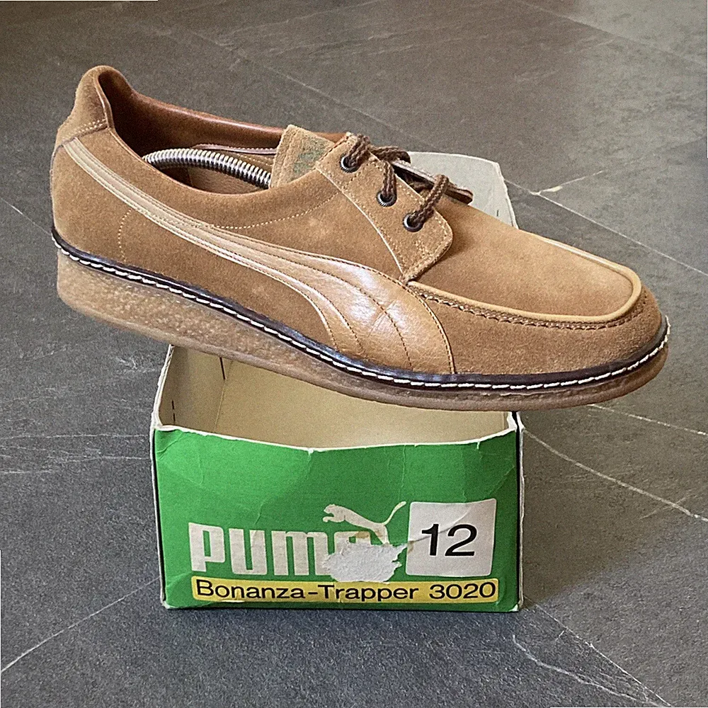 Vintage 70er Puma Bonanza Trapper Freizeitschuhe UK12 OG DS braun West Germany