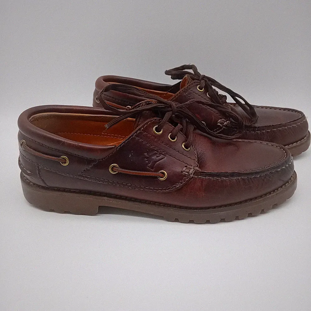 Vintage 90s Yellowknife Burgundy Leather 3-Eye Lug Boat Shoes Loafers UK 9 EU 43