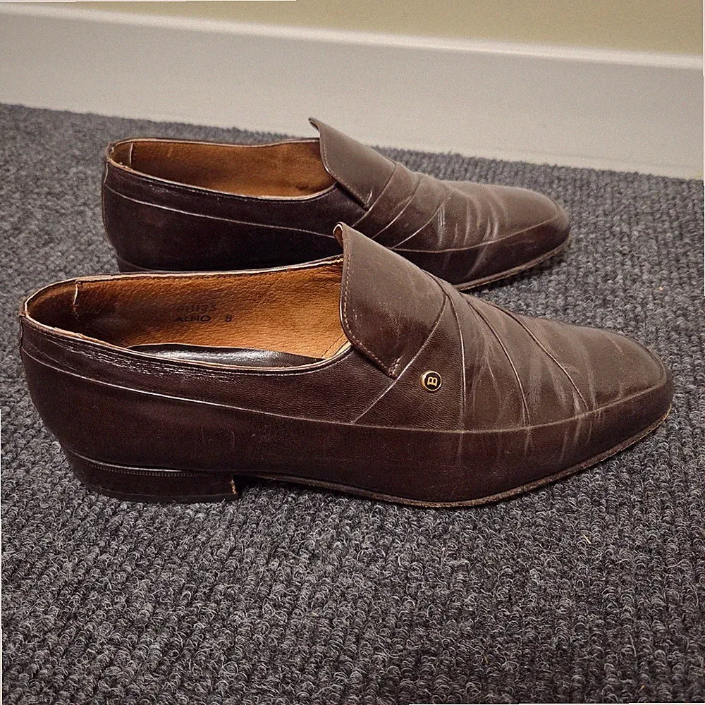 Vintage Bally Alfio dunkelbraune Herrenschuhe UK 8 Leder Slipper Halbschuhe