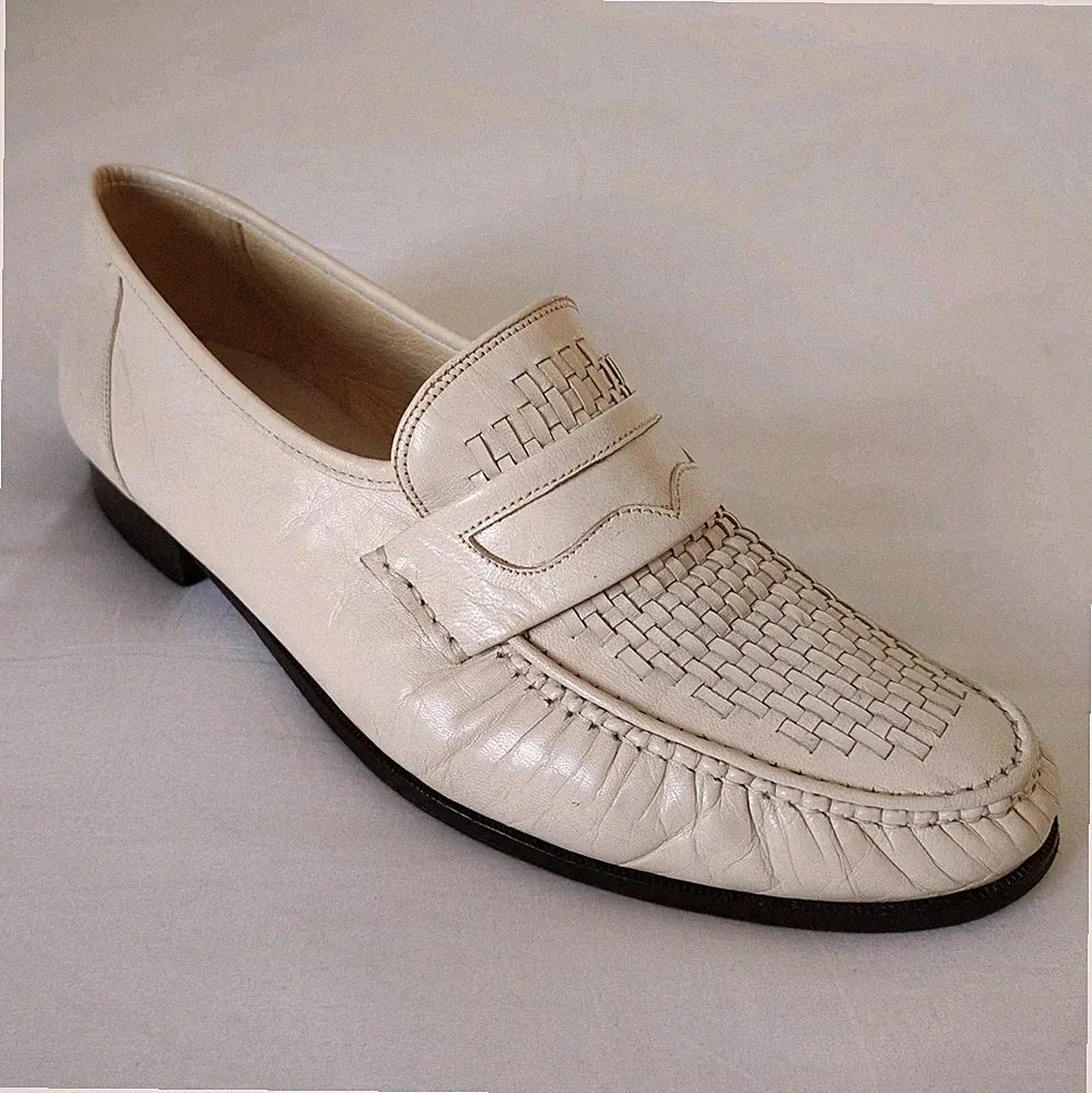 Vintage Bally Elfenbein Leder Schuhe Penny Loafer UK 10 Slipper Made In England