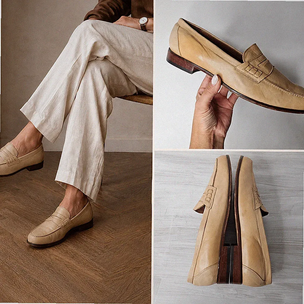 Vintage Baronessa Franchetti Penny Loafer Italienisch Leder Creme UK 8 EU 41,5