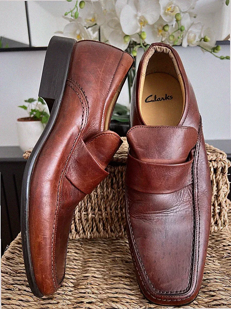 Vintage Clarks Herren Braun Leder Penny Halbschuhe UK 8 Smart Freizeitschuh