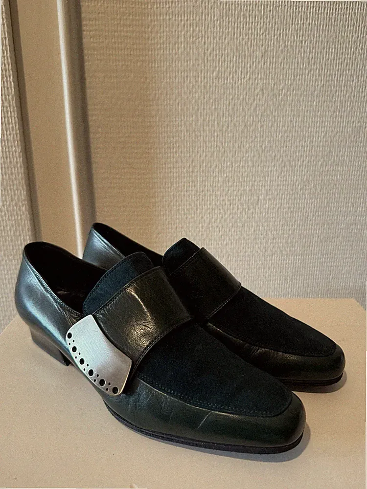 Vintage Colette Schuhe Loafer Dunkelgrün Leder Gr. 36,5 Pirelli Sohle