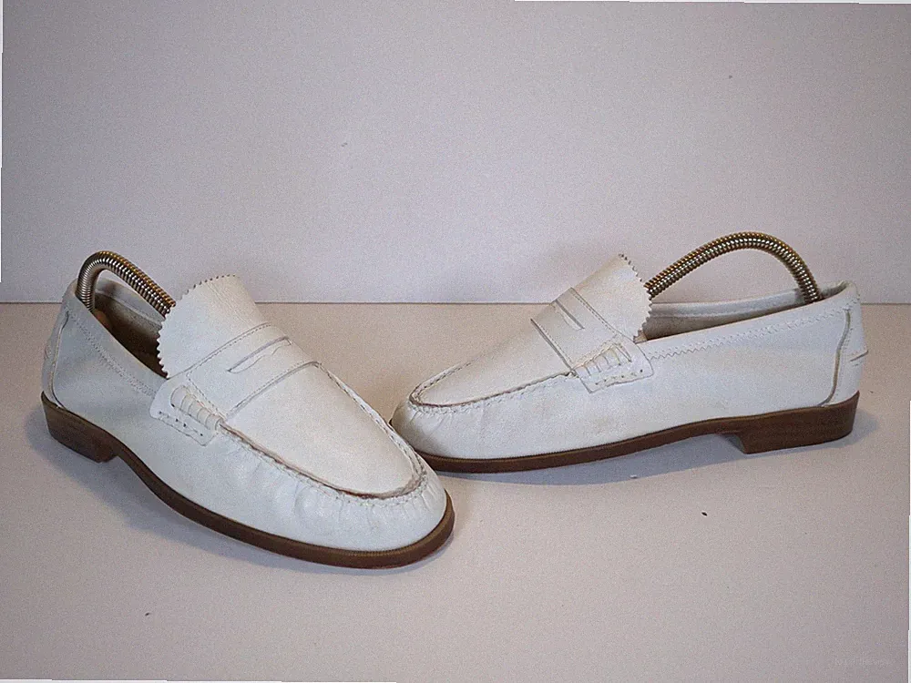 Vintage Filanto Uomo Herren Weiß Leder Penny Halbschuhe Schuhe Hergestellt in Italien UK7