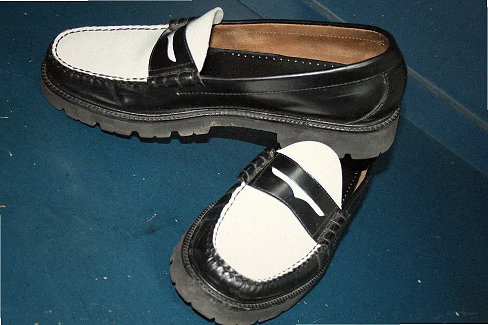 Vintage G.H Bass Weejuns B&W Penny Loafer Leder Slipper Schuhe 11 2tone Mod Revival