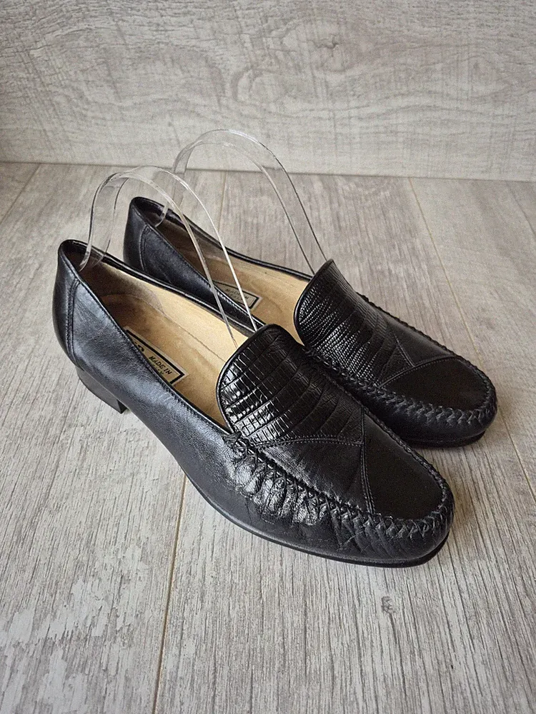 Vintage Hobbs Leder Halbschuhe Schwarz UK 6 EU 39 Struktur Animal Print