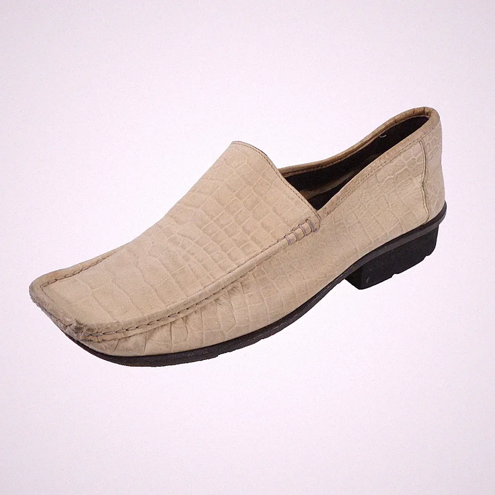 Vintage Lena Kooe Halbschuhe UK 6 Creme Kroko Print Leder Made in Italy