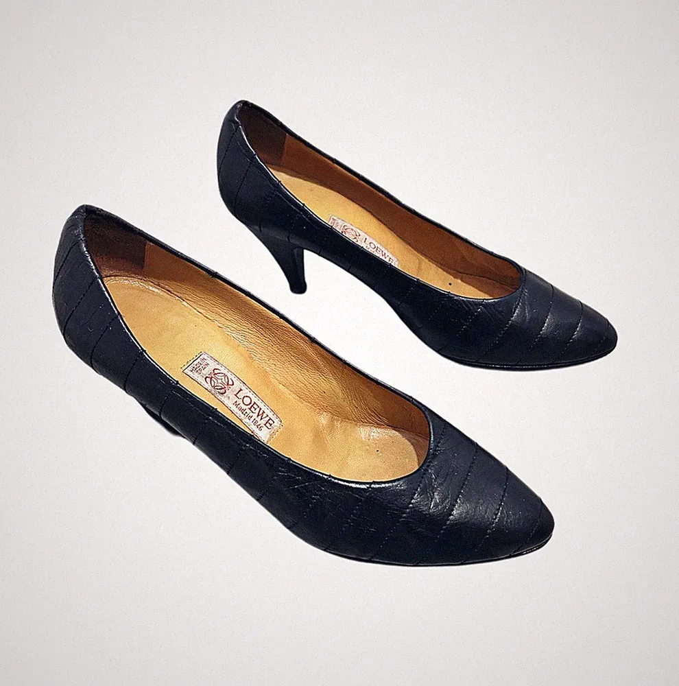 Vintage LOEWE Monogram Block Heel Women Sz 38 Pumps Loafer Heels Sz 8