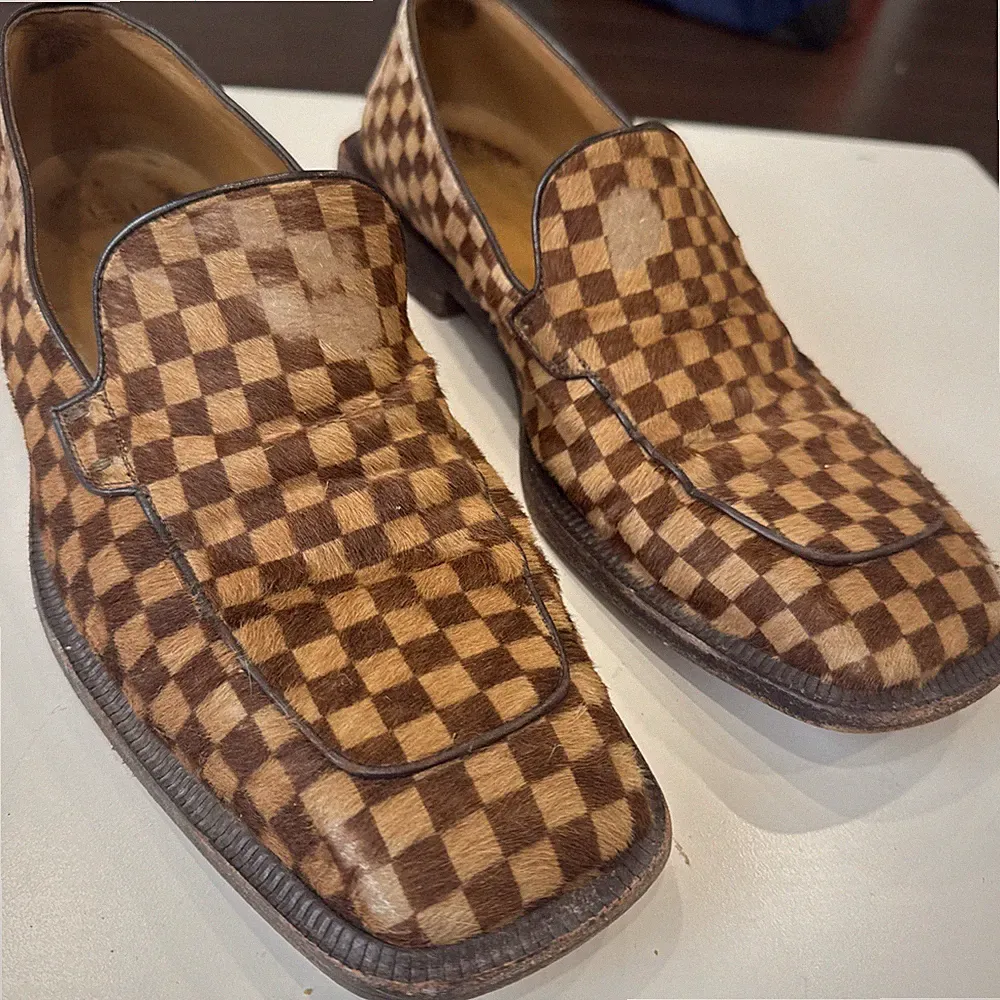 Vintage Louis Vuitton damier draft pony hair square toe brown loafers sz uk 9
