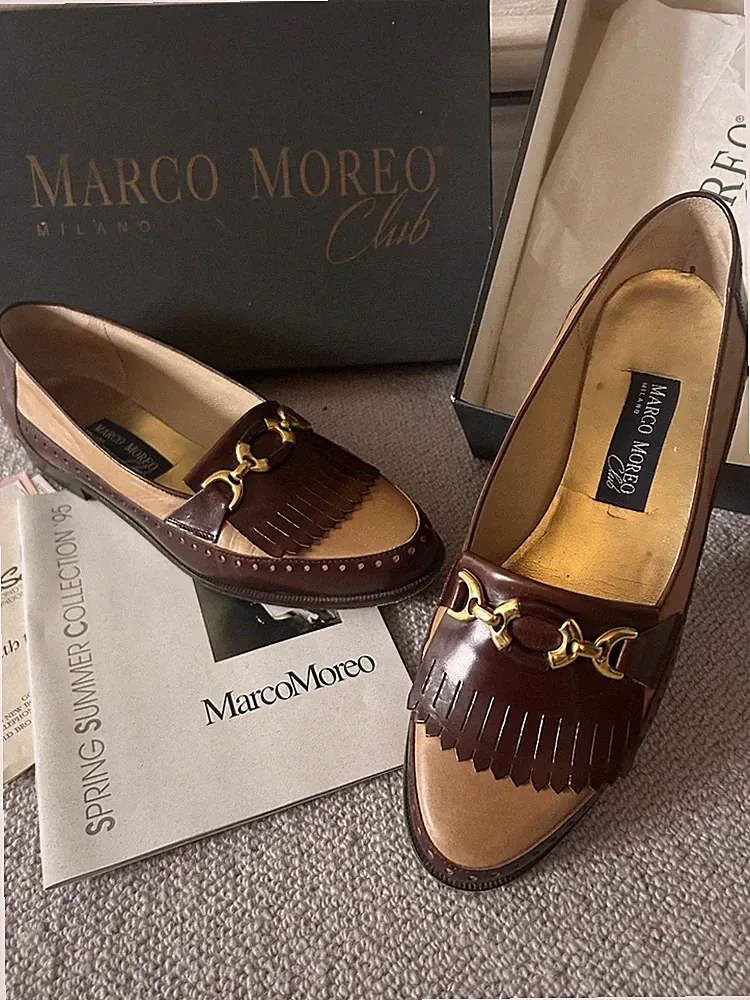 Vintage Marco Moreo Club Milano 1995 zweifarbig braun Fransen Leder Halbschuhe 39,5