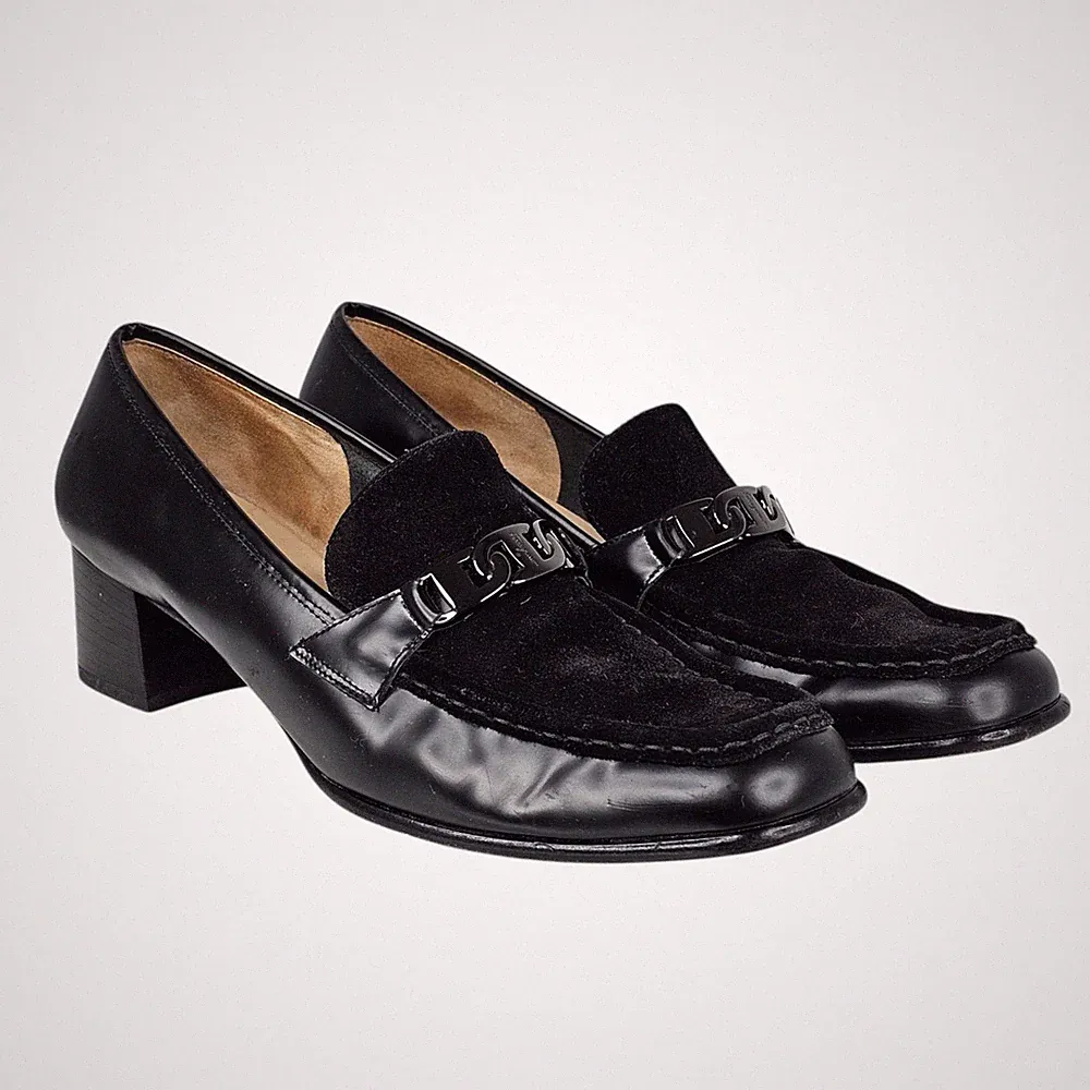 Vintage Salvatore Ferragamo Damen schwarz Leder Wildleder Loafer Größe UK 6