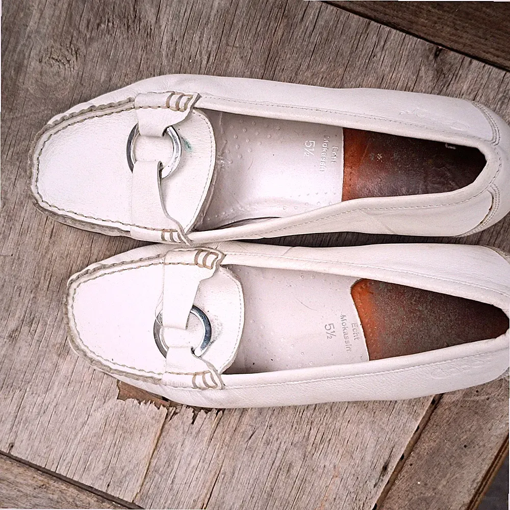 Vintage Weiße Leder Loafer Mokassins Gr. 5 1/2 Damen