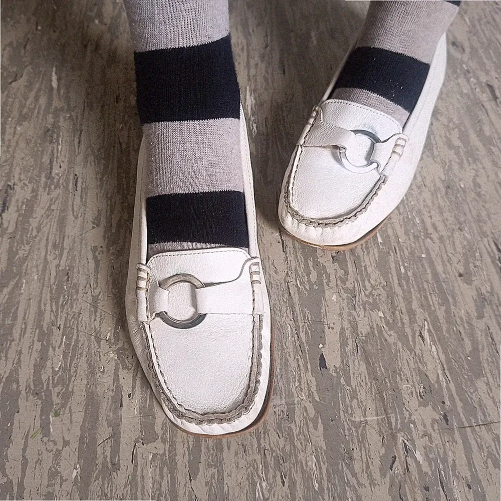 Vintage Weiße Leder Loafer Mokassins Gr. 5 1/2 Damen