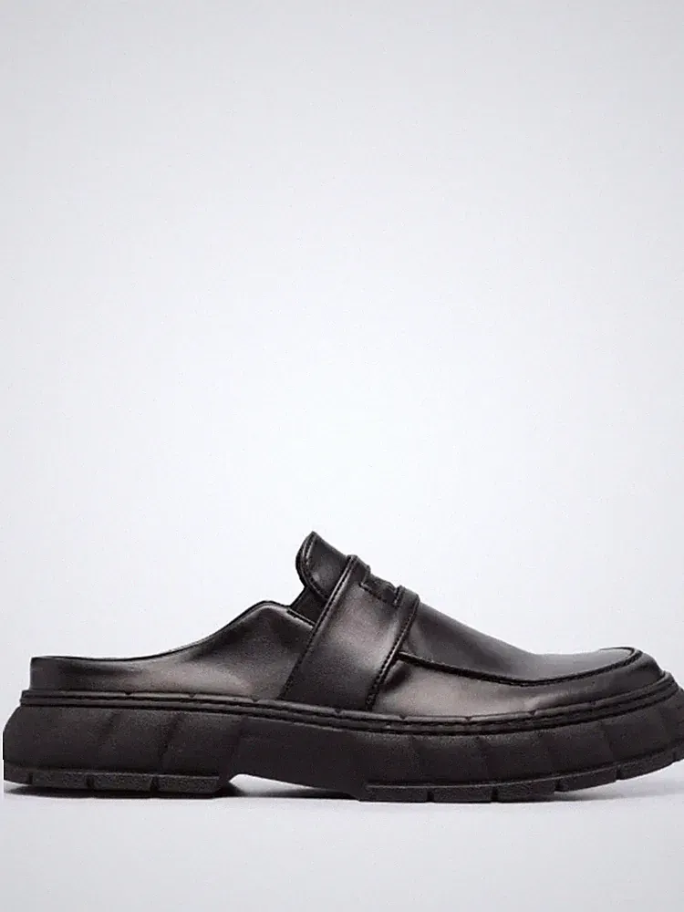 Virón Backless Chunky-Sole Loafer Black Apple Leather Vegan Sustainable EU 42