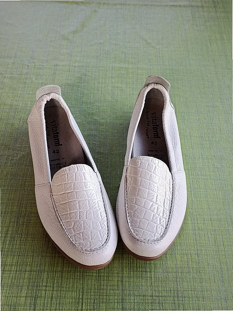 VITAFORM Damen Slipper Loafer Leder Weiß Kroko-Optik Gr. 42 Weite H NEU Komfort