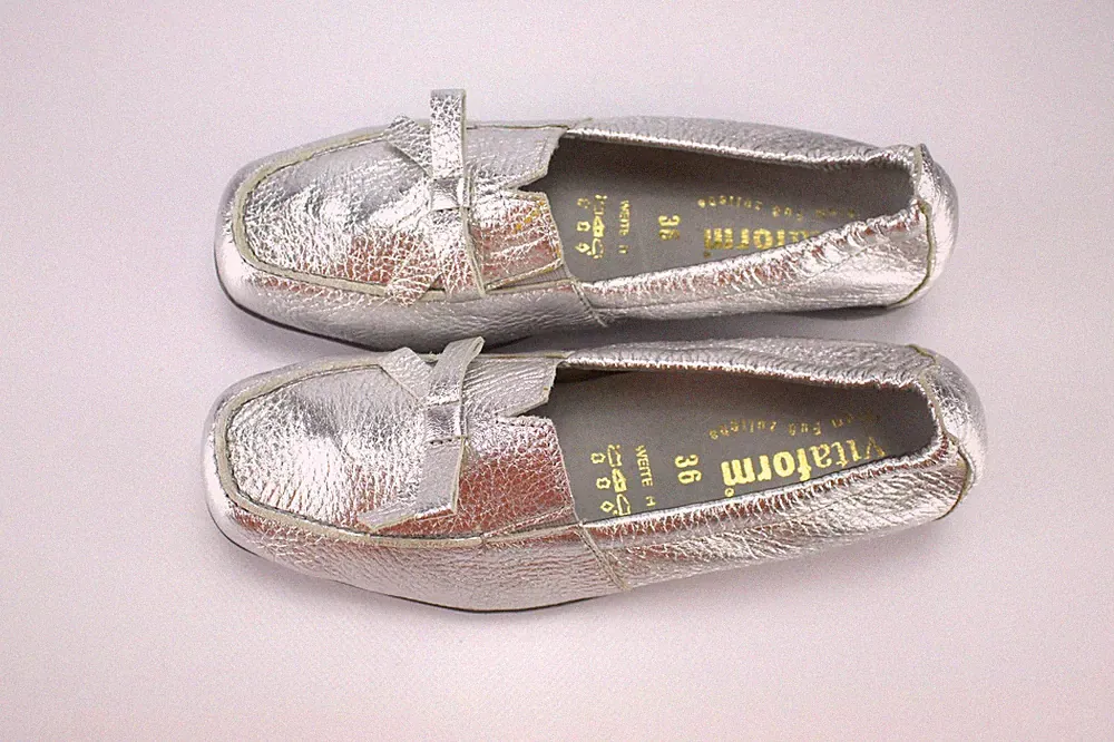 Vitaform Gr.36 Damen Komfort Halbschuhe Slipper Loafers Silber WIE NEU T 133