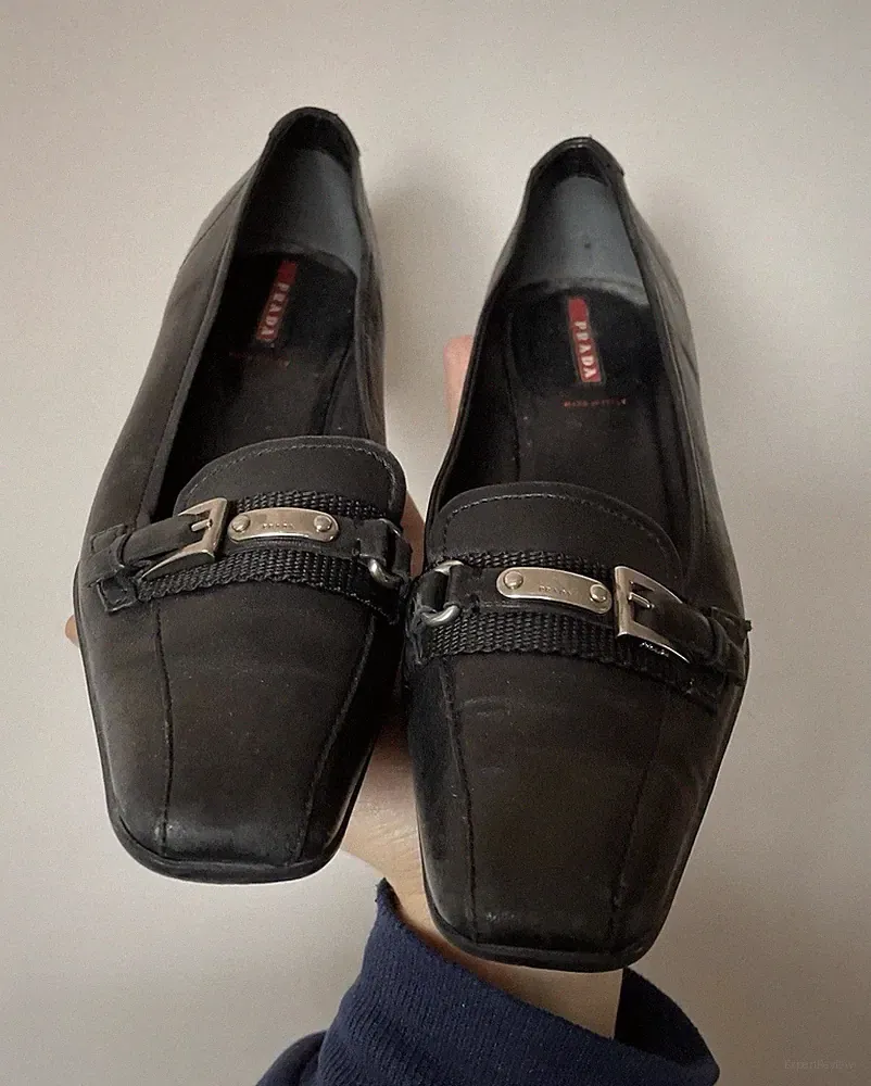 VTG 90’s~Y2K PRADA Sport Linea Rossa Buckle Kitten Heel Loafers, Sz 37 IT