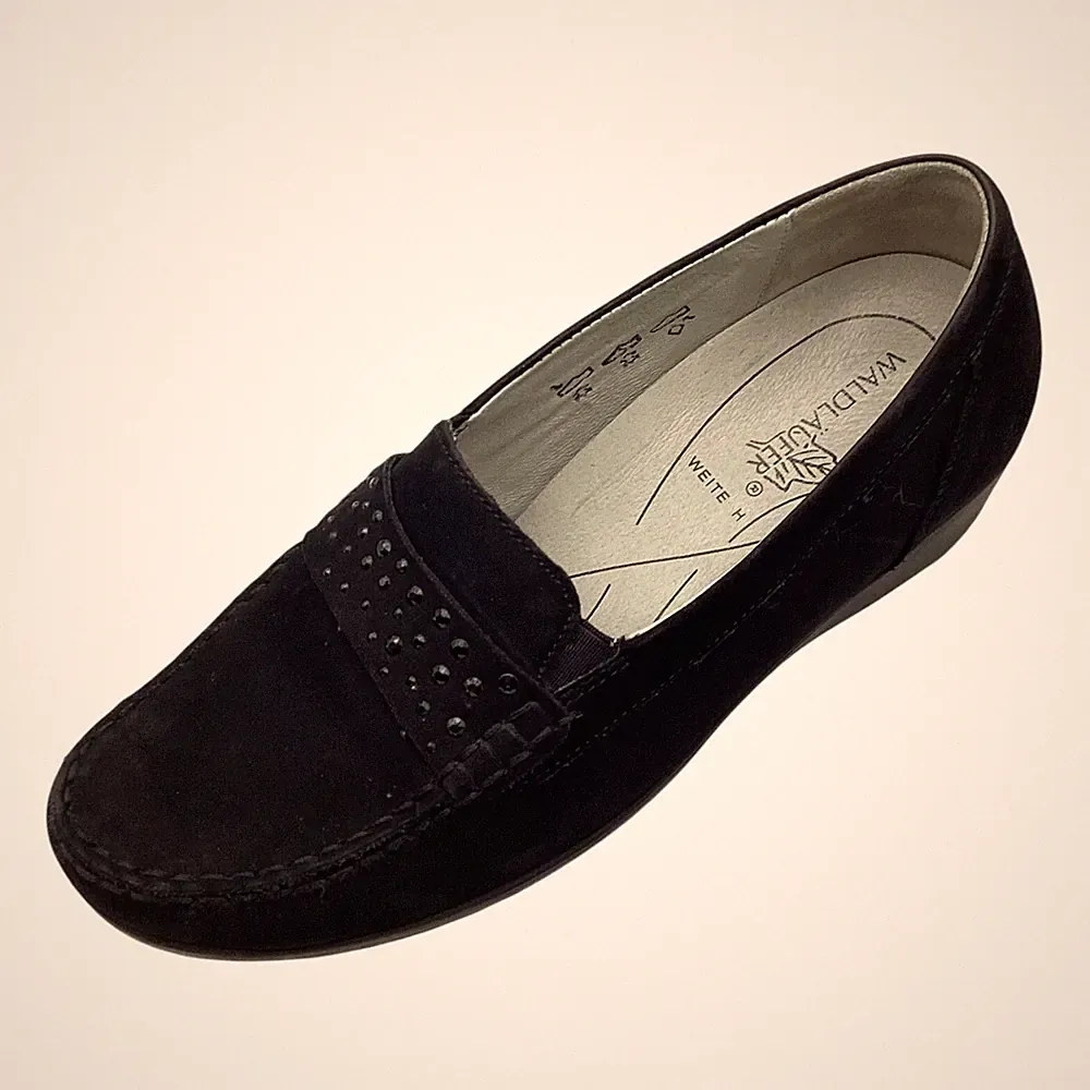 Waldläufer Damen Halbschuhe schwarz Nubukleder Keilabsatz weite Passform Größe UK 4H gebraucht