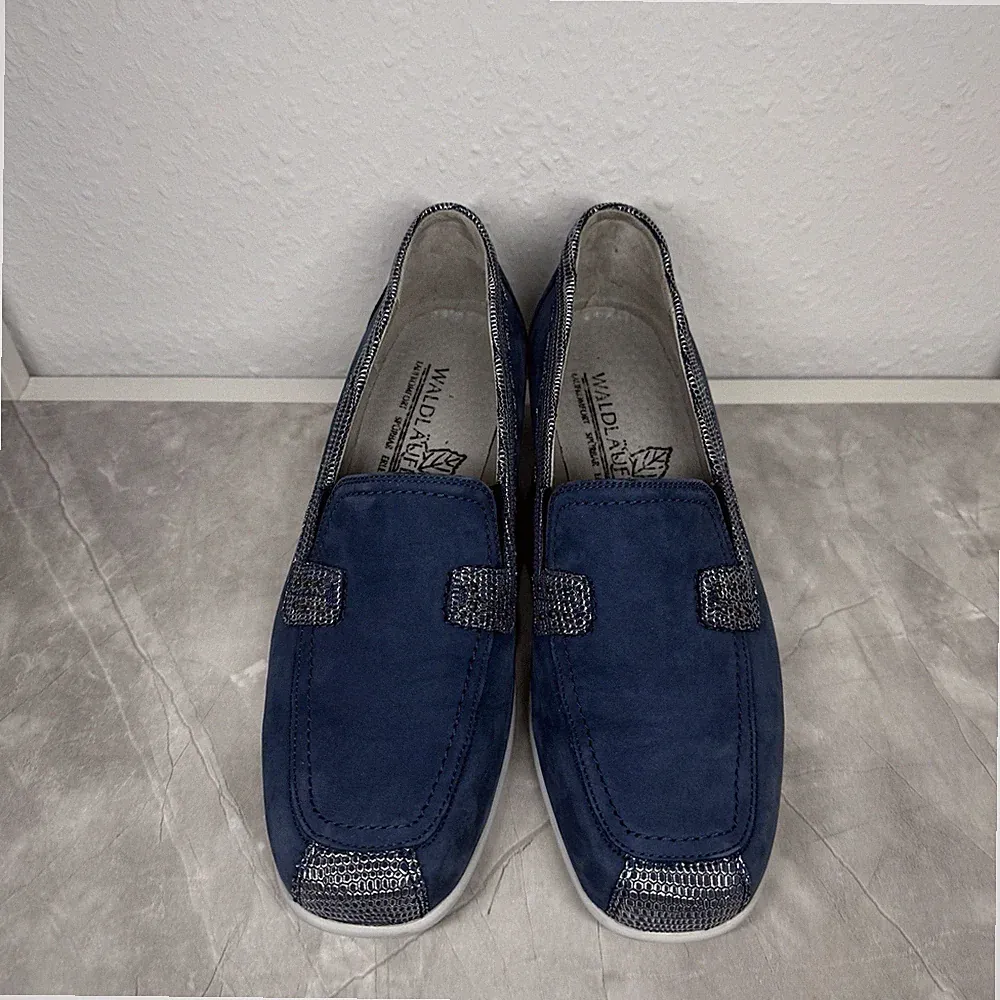 Waldläufer Damen Loafer Blau Velours Silber Gr. 38,5 Weite K Komfort Slipper