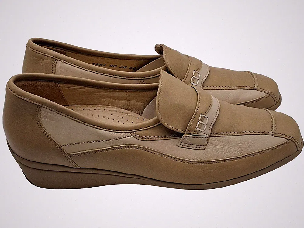 Waldläufer Damen Loafer Slipper Klettverschluss Leder Beige Gr. 39