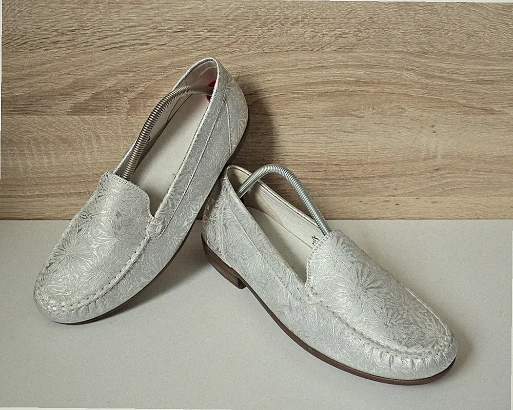 Waldläufer Damen Mokassin Slipper Loafer Halbschuhe Silber Metallic 5,5 = 38,5