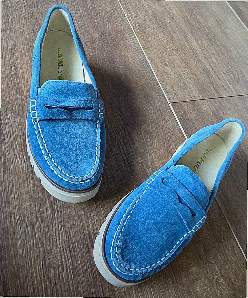 Waldläufer Damen Slipper Loafer Wildleder blau Komfort Weite H EU 37,5