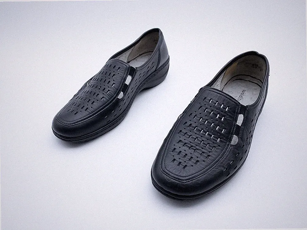 waldläufer Damen Slipper Mokassin Loafer Leder Schwarz Gr. 42 EU Art. 41548-98
