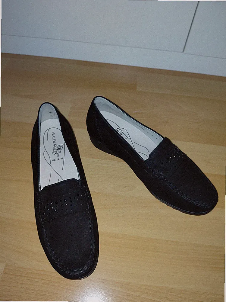 Waldläufer Echtleder Loafer Leder Loafer Schwarz Pailletten Velours Gr. 6 H