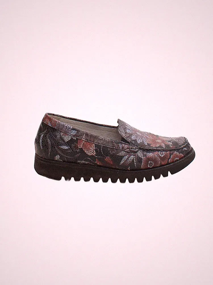 Waldläufer flache Damenschuhe UK 4 mehrfarbig geblümt 100 % Leder Halbschuh