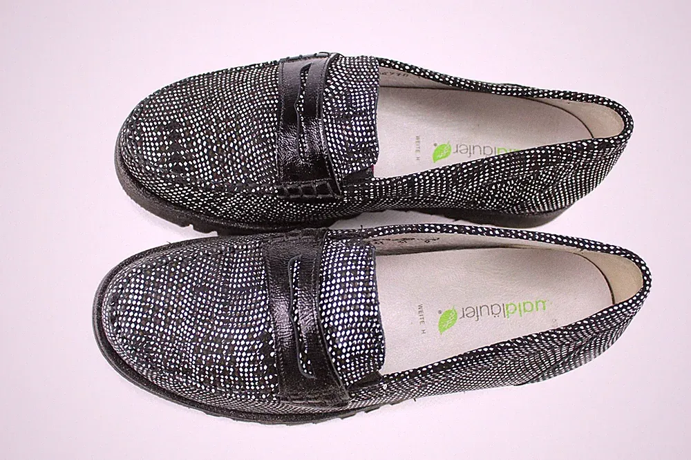 Waldläufer Gr.37,5 Uk.5,5 Damen Komfort Slipper Loafers Leder Schwarz TOP P 843