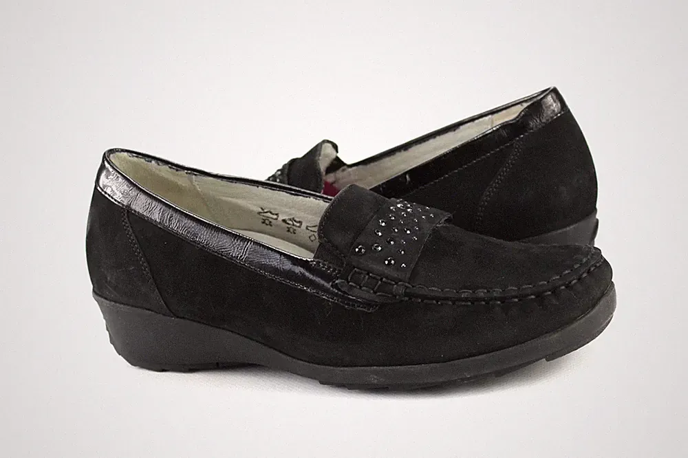 Waldläufer Gr.38,5 Uk.5,5 Damen Komfort Slipper Loafers Schwarz TOP P 846
