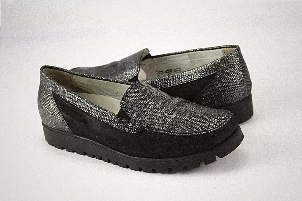 Waldläufer Gr.38 UK.5 Damen Halbschuh Ballerinas Slipper Loafers Schwarz G 748