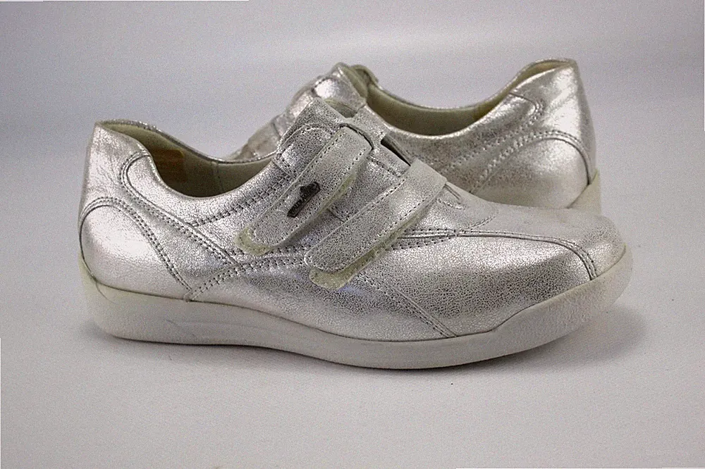 Waldläufer Gr.38 Uk.5 Damen Komfort Balleinas Slipper Loafers Silber TOP M 691